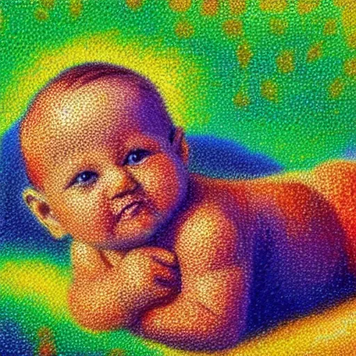 Image similar to you can make money off of the aids baby, impressionist, pointillism, hd, 4 k