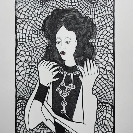 Image similar to An imitation of an Aubrey Beardsley illustration, black pen on paper, by a 5 year old who cant draw for shit