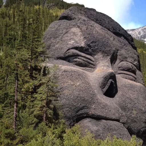 Image similar to a mountain side with the face of pippi carved into the rock