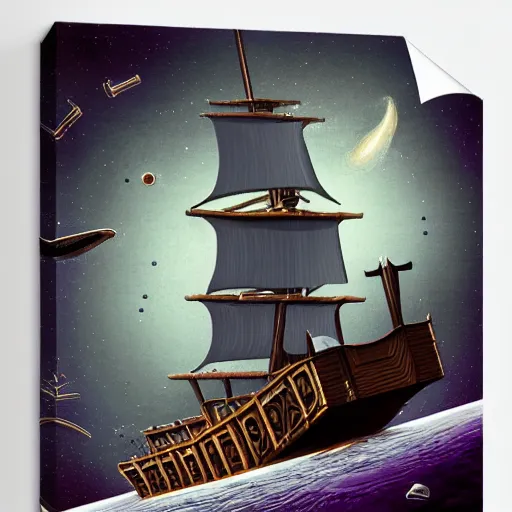 Image similar to pirate ship in space, style of hydro74, flat art, line, symmetric fractal