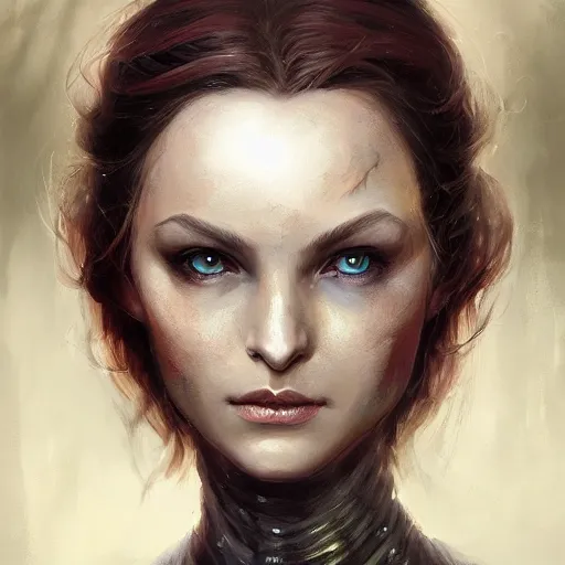 Image similar to a detailed matte head - on portrait painting of an middle - aged half - tiefling noblewoman with golden eyes and short well kept hair, by charlie bowater, lise deharme, wlop, tending on arstation, dungeons and dragon, dnd, pathfinder, fanart, oil on canvas