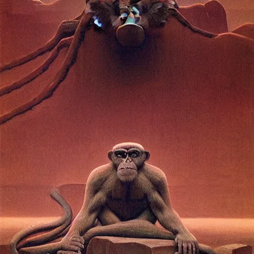 Prompt: monkey colossus by zdzisław beksiński