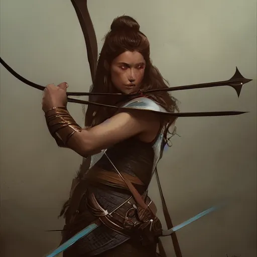 Prompt: A portrait of a female archer, Magic the Gathering art, art by greg rutkowski, matte painting, trending on artstation, very detailed