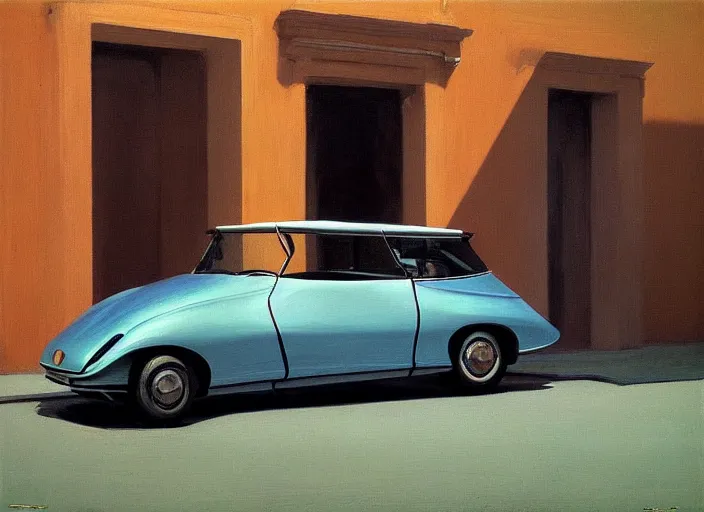 Prompt: a beauty woman stands at citroen ds 1 9 in rome, highly detailed, soft lighting, elegant, by edward hopper and james gilleard, zdzislaw beksinski, steven outram, highly detailed