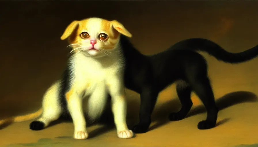 Prompt: a tropical dog kitten in the style of francisco goya, 4 k resolution