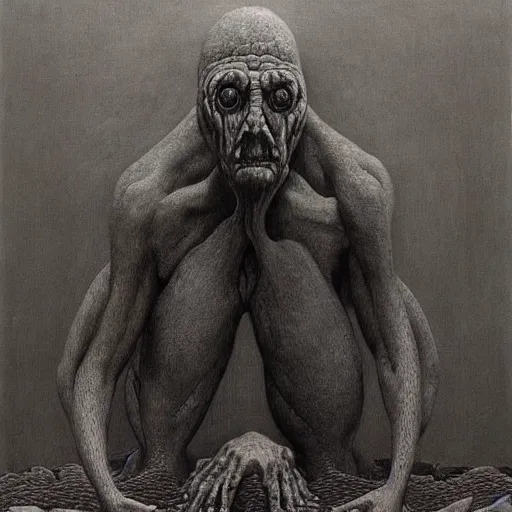 Image similar to a monster that is the personification of guilt painted by zdzisław beksinski