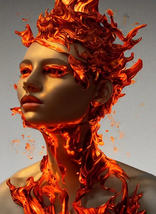 Image similar to sculpture made of flame, portrait, female, future, torch, fire, harper's bazaar, vogue, fashion magazine, intricate, concept art, close up, ornate, luxury, elite, elegant, trending on artstation, by ruan jia, by Kenneth Willardt, by ross tran, by WLOP, by Andrei Riabovitchev,