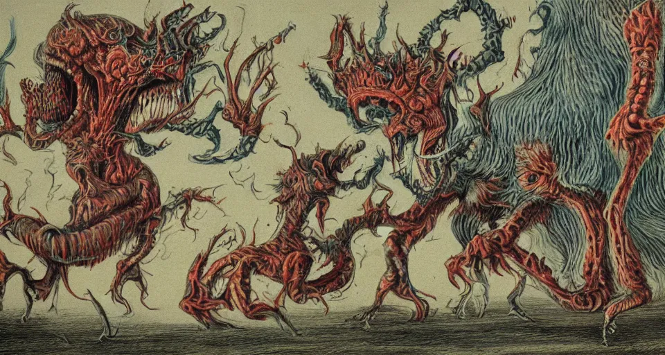 Image similar to bizarre bestiary of repressed unconscious emotional monsters and creatures