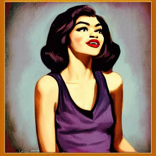 Prompt: “Zendaya portrait, color vintage magazine illustration 1950”