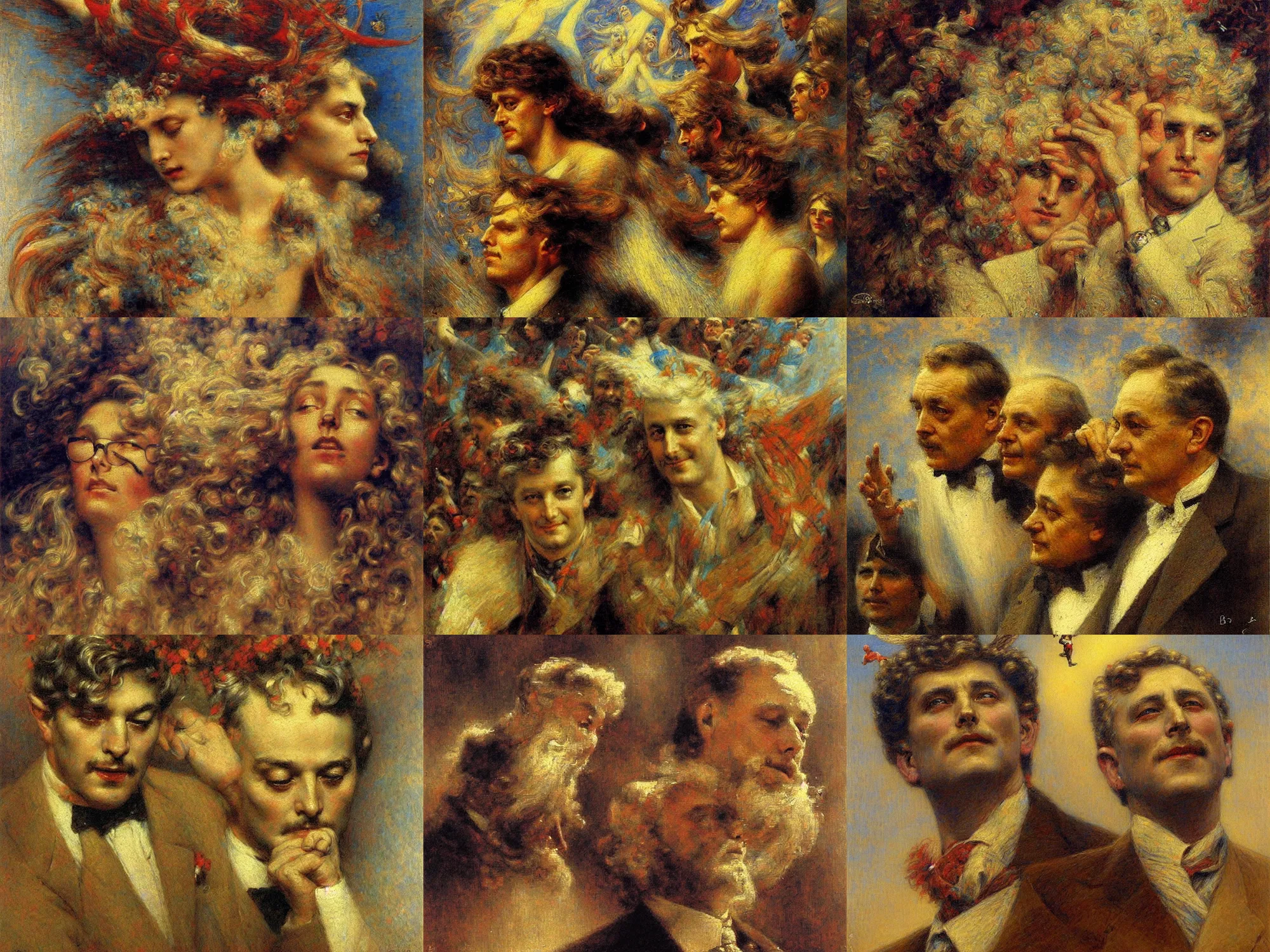 Prompt: stanislaw lems flying head at the futurological congress, photorealistic painting by gaston bussiere