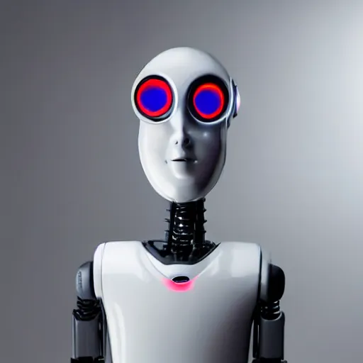 Image similar to robot that looks like a mannequin with glowing laser eyes heating up