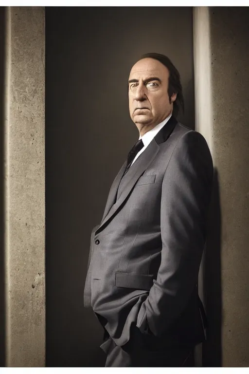 Image similar to Saul Goodman portrait photo by Mark Mann and Lorenzo Agius , award winning, atmosphere, lighting, 1x