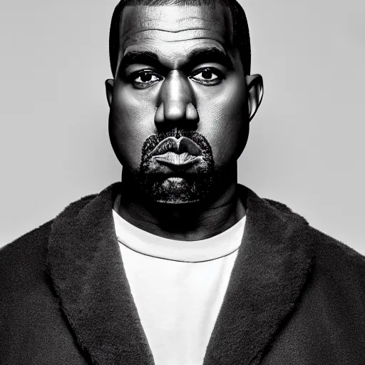 Prompt: the face of kanye west wearing yeezy clothing at 4 3 years old, portrait by julia cameron, chiaroscuro lighting, shallow depth of field, 8 0 mm, f 1. 8