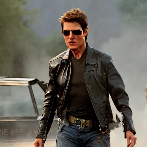 Image similar to film still of tom cruise as the terminator in terminator 8 2 0 2 3