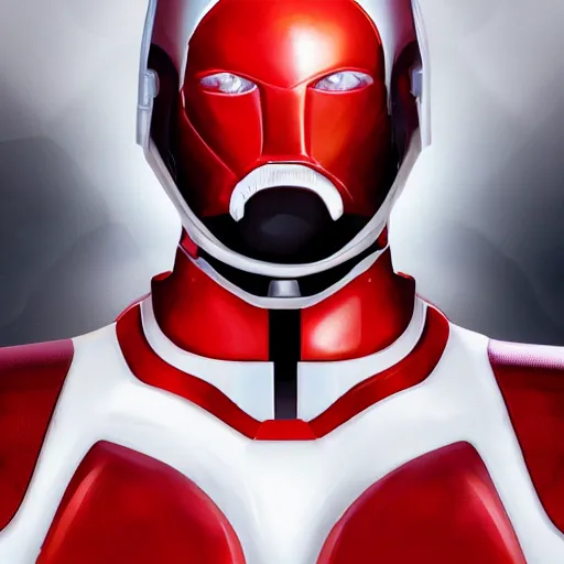 Image similar to headshot of a tall athletic muscular infantry man in glossy sleek white armor with tiny red details and a long red cape, heroic posture, strong jawline, on the surface of mars, night time, dramatic lighting, cinematic, sci-fi, hyperrealistic