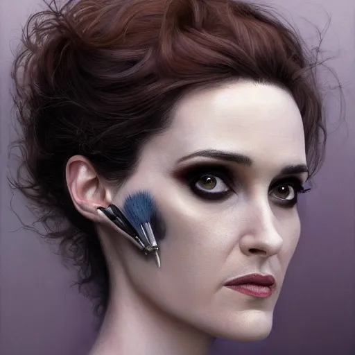 Image similar to closeup portrait shot of winona ryder as delirium of the endless, the sandman, thick fancy makeup, highly detailed, digital painting, artstation, concept art, soft focus, depth of field, artgerm, tomasz alen kopera, peter mohrbacher, donato giancola, joseph christian leyendecker, wlop, boris vallejo