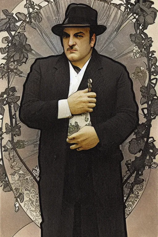 Prompt: tony soprano by alphonse mucha