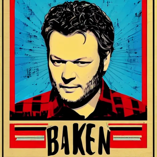 Image similar to paintings of blake shelton by shepard fairey