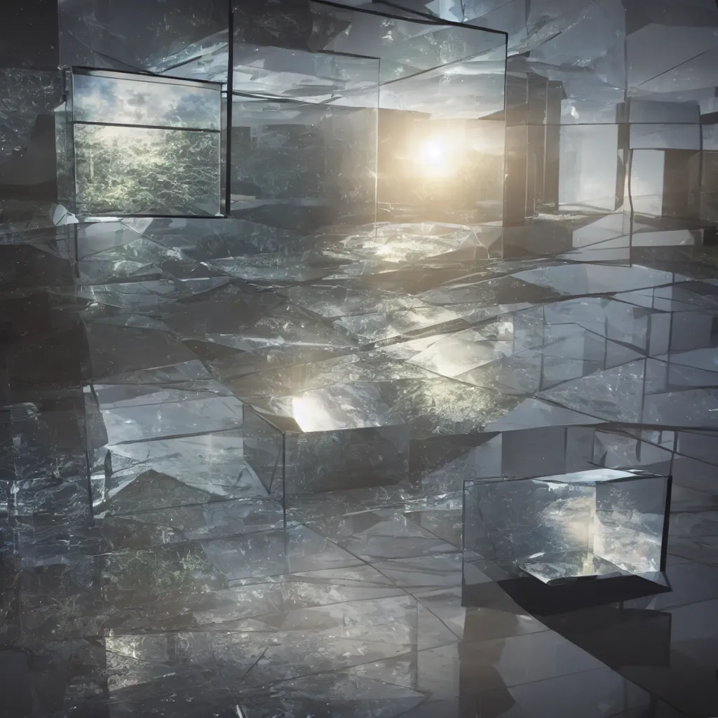 Prompt: photo realistic glass cube contains a whole universe inside, photography style, octane 3d render, DAZ, unreal engine, 8k, hyper realistic, high detailed, cinematic lighting, volumetric rays