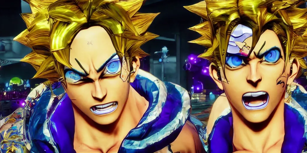 Image similar to jojo's bizarre adventure : golden wind, video game cutscene, unreal engine 5, render, ray tracing