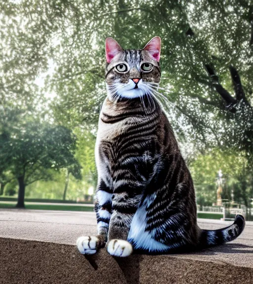 Image similar to award winning 5 5 mm portrait photo of an admiral cat in full military outfit and aviators, in a park by luis royo. soft light. sony a 7 r iv