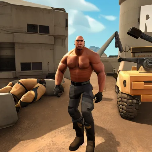 Image similar to Dwayne Johnson in Team Fortress 2, HD 4k game screenshot, Valve official announcement, new character