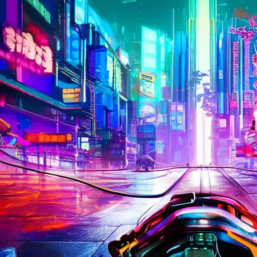 Image similar to rainbow hamster in the style of cyberpunk 2 0 7 7, 8 k, hd, light reflection