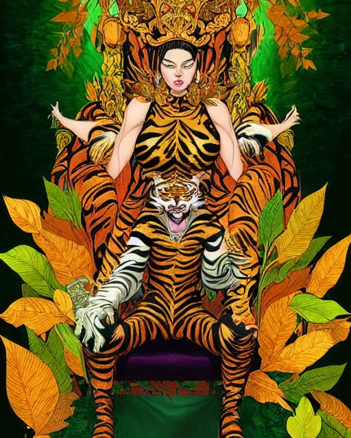 digital art, portrait of half woman half tiger on Stable