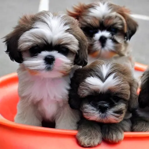 Prompt: 1 0 cute shih tzu puppies in a playground