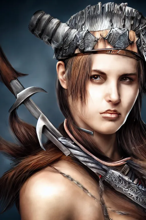 Image similar to portrait of a barbarian female, ultra sharp, very detailed, high quality focus by popularity choi