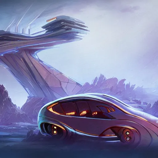 Prompt: torment tides of numenera art style retrofuturism car concept