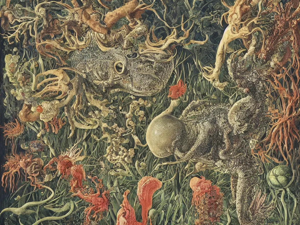 Image similar to The creature with a hundred eyes. Painting by Walton Ford, Ernst Haeckel, Maria Sibylla Merian