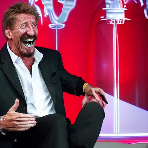 Image similar to John McAfee laughing maniacally as he is elected president of the United States