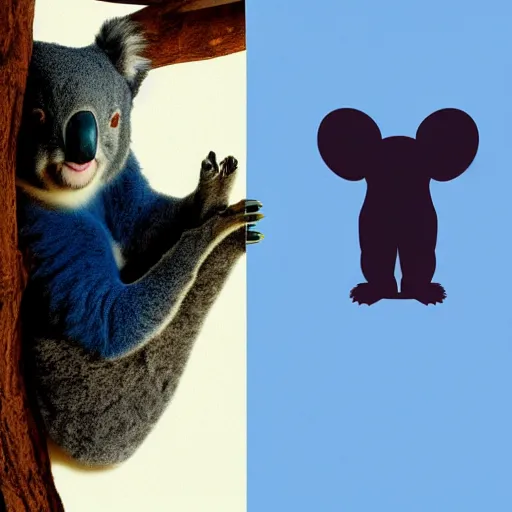 Prompt: Poster for a film about A man and his pet koala, the two characters in foreground, light blue background, minimalist, aesthetic, pinterest, simplistic, film grain, indie film