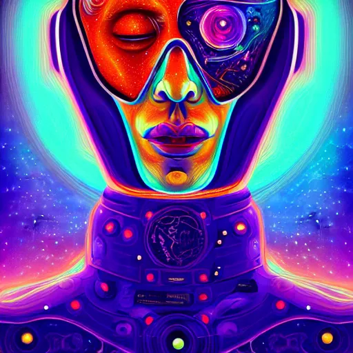 Prompt: An extremely psychedelic portrait of an astronaut, surreal, LSD, face, detailed, intricate, elegant, lithe, highly detailed, digital painting, artstation, concept art, smooth, sharp focus, illustration