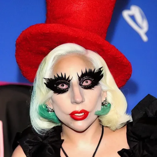 Prompt: lady gaga as cat in the hat