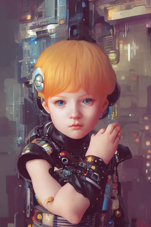 Prompt: portrait of beautiful young baby, cyberpunk, Warhammer, highly detailed, artstation, illustration, art by Gustav Klimt and Range Murata and Ilya Kuvshinov and Sakimichan