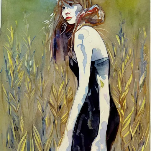 girl in a cornfield, art, minimalistic painting, Stable Diffusion