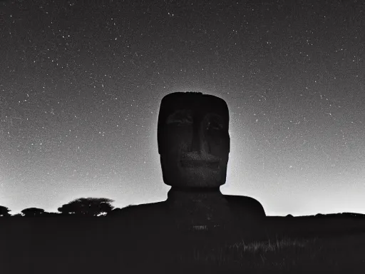 Image similar to a moai in a dark living room at night