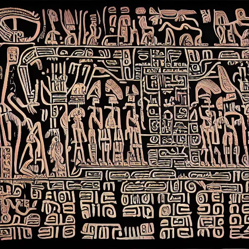 Prompt: a high detailed picture of a crowd worshiping an alien ship in mayan hieroglyphics style 4k