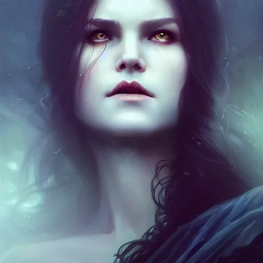 Prompt: Majestic and regal portrait of a female vampire, intricate, epic, elegant, menacing, fantasy, highly detailed, digital painting, hard focus, beautiful volumetric lighting, epic light, ultra detailed, by Leesha Hannigan, Ross Tran, Thierry Doizon, Kai Carpenter, Ignacio Fernández Ríos