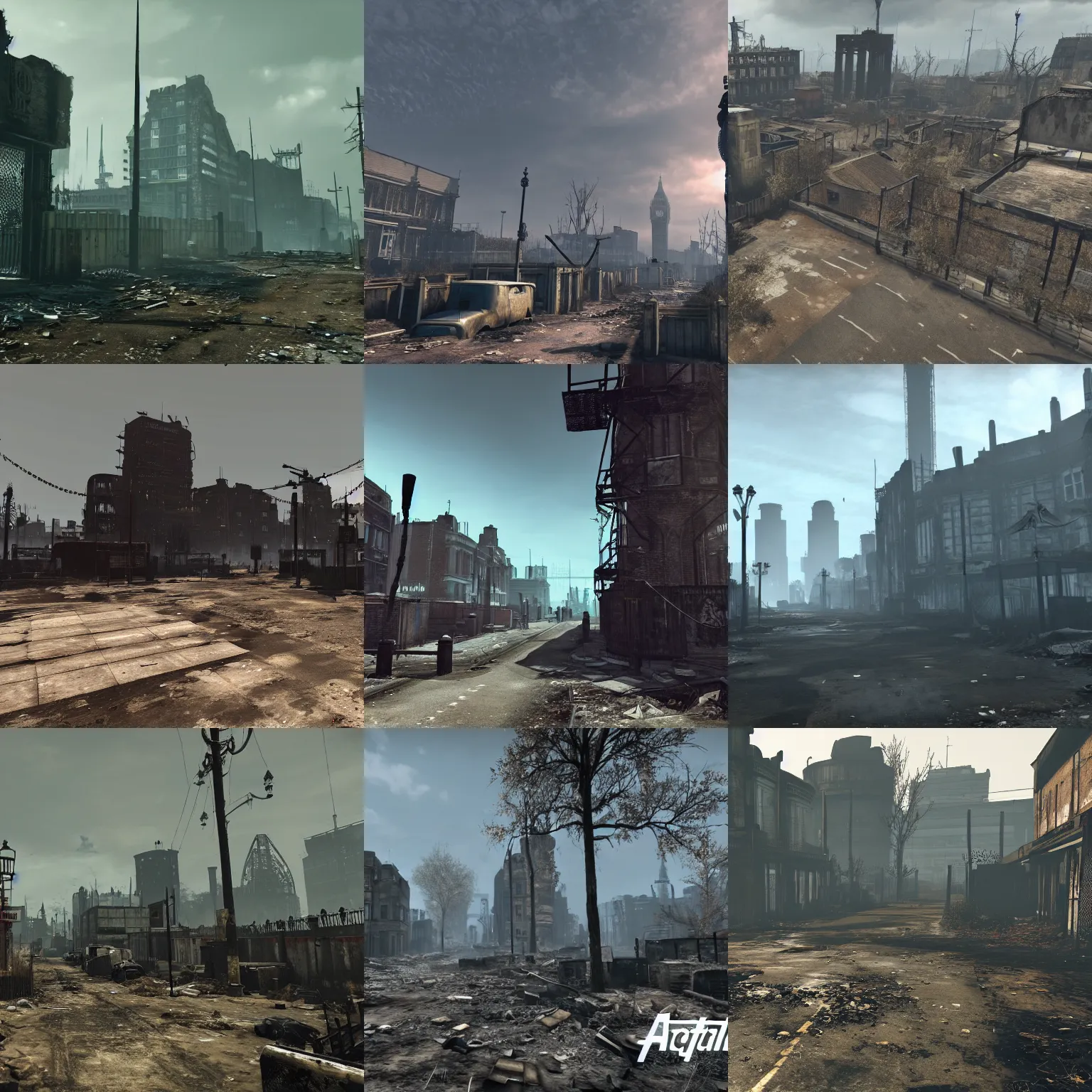 Prompt: a desolate and dilapidated london from fallout 4