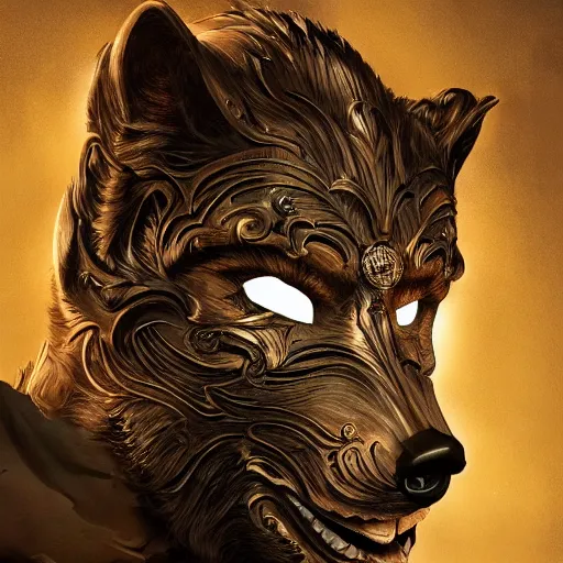 Prompt: Very very very very highly detailed epic photo of face with werewolf venetian mask, intricate, dystopian, sci-fi, extremely detailed, digital painting, artstation, concept art, smooth, sharp focus, illustration, intimidating lighting, incredible art by Artgerm and Vincent di Fate