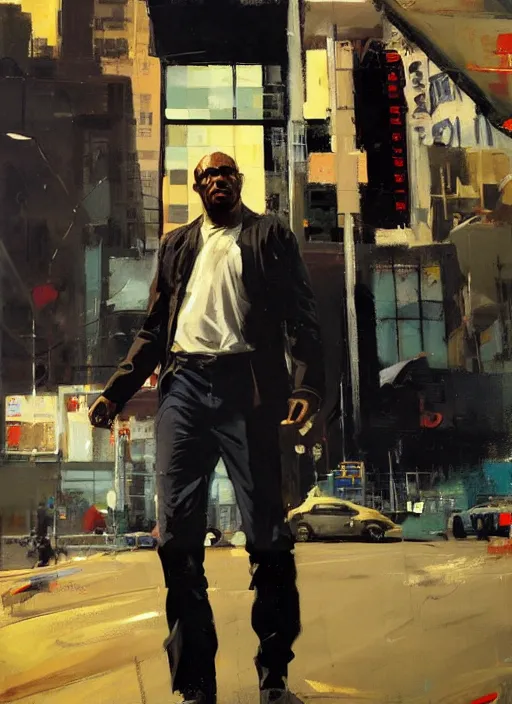 Image similar to trevor phillips gta v los santos, painting by phil hale, fransico goya,'action lines '!!!, graphic style, visible brushstrokes, motion blur, blurry, visible paint texture, crisp hd image