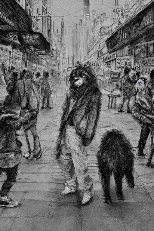 Prompt: hobo human artist drawing furries for booze, dirty street. symmetry, awesome exposition, very detailed, highly accurate, intricate, professional lighting diffracted lightrays, studio photo, 8 k, sense of awe, news broadcast screencapture