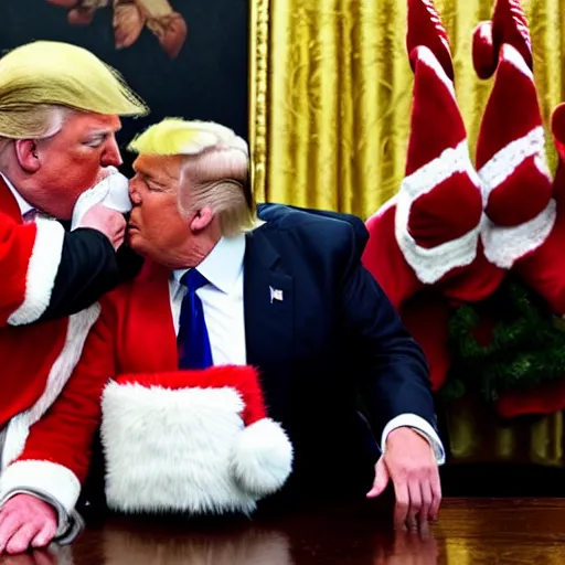 Prompt: donald trump kissing santa clause