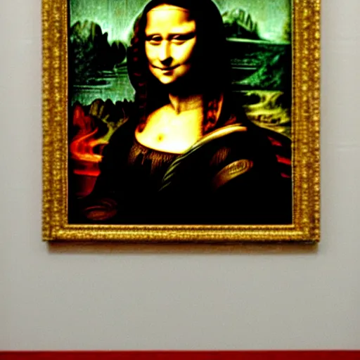 Prompt: Mona Lisa sticking out her tong, realistic movie scene