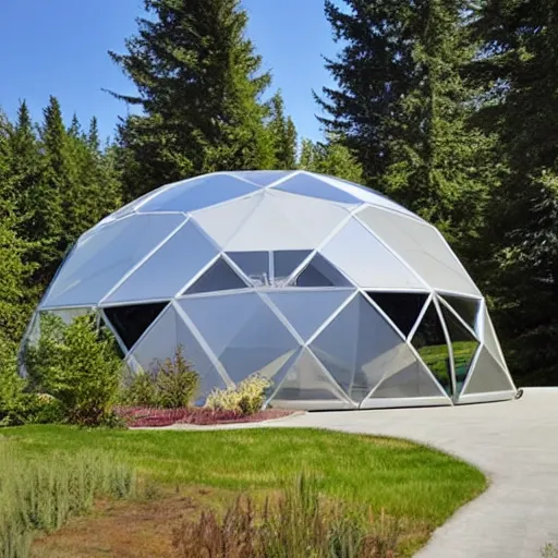 Prompt: large futuristic modern geodesic dome residence, washington state