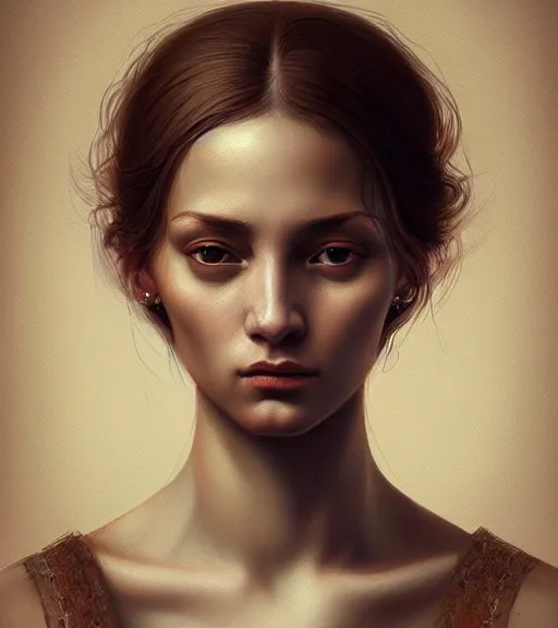 Prompt: portrait of a woman, heightened detail, poised, intense emotion, detailed facial expression, detailed surroundings, intricate, elegant, highly detailed, centered, digital painting, artstation, concept art, smooth, sharp focus, illustration, by ( leonardo da vinci ), wlop