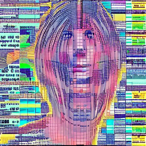 Image similar to a female made out of multiple overlays of complex scientific data visualized on top of each other, bar charts, thick and thin lines, waveforms on top ofmm square chart, topographic scan, space molecules, radio signals, negative space